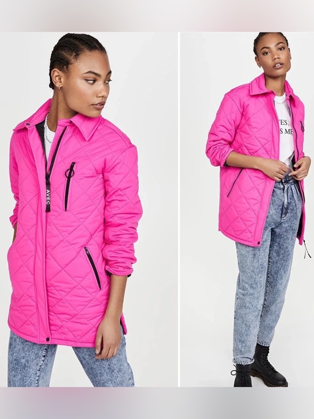 Avec Les Filles Hot Pink Quilted Ski Jacket fits like small